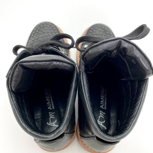 Am AImeini Studded Lace up Lambskin Leather Biker Boot in Black - Picture 7 of 12